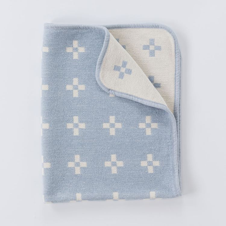 クリッパン シュニールコットン ミニブランケット(シャーンスンド　エクリュ/ライトブルー)