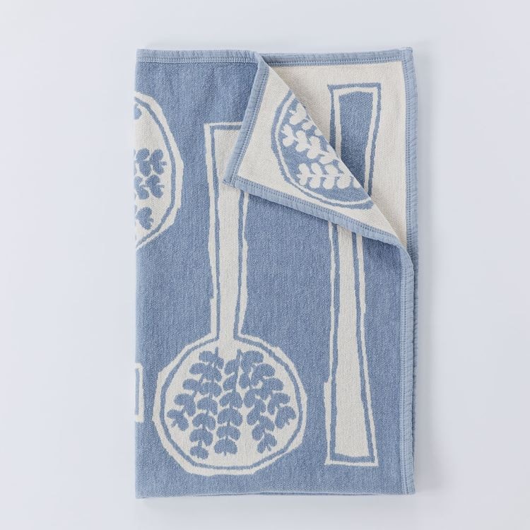 クリッパン シュニールコットン ハーフブランケット(フォレストスプーン 　グレージュ/ブルー)