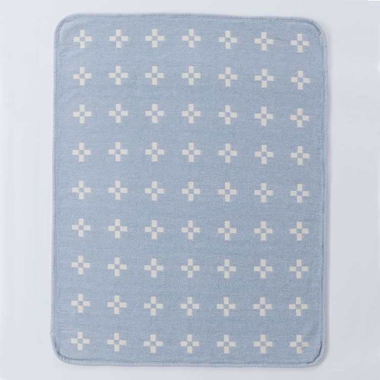 クリッパン シュニールコットン ミニブランケット(シャーンスンド　エクリュ/ライトブルー)