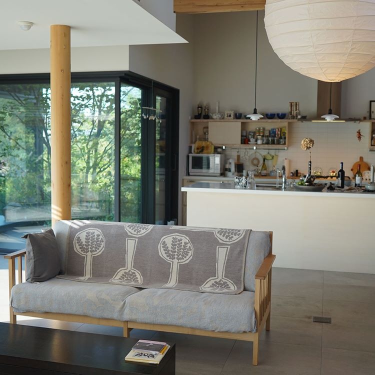 クリッパン シュニールコットン ハーフブランケット(フォレストスプーン 　グレージュ/ブルー)