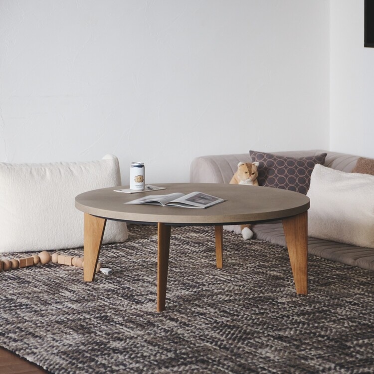 【Quick Delivery対象商品】ノンベ ラウンドこたつテーブル モルタル天板(直径90cm / ベージュ)