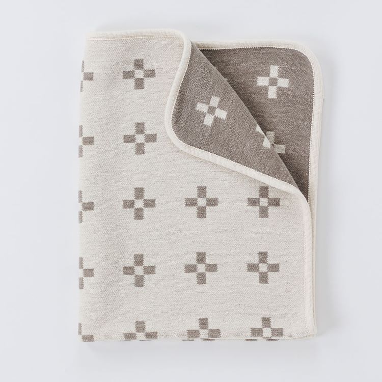 クリッパン シュニールコットン ミニブランケット(シャーンスンド　エクリュ/ライトブルー)