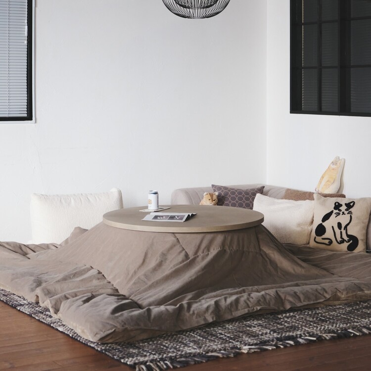 【Quick Delivery対象商品】ノンベ ラウンドこたつテーブル モルタル天板(直径90cm / ベージュ)