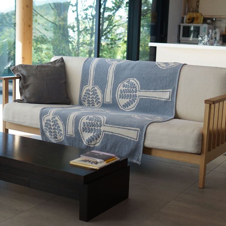 クリッパン シュニールコットン ハーフブランケット(フォレストスプーン 　グレージュ/ブルー)