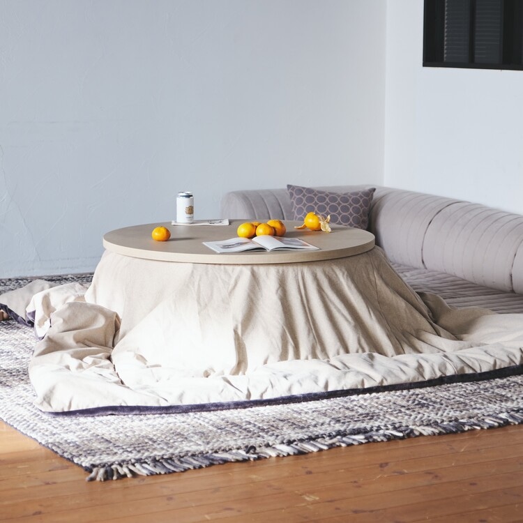 【Quick Delivery対象商品】ノンベ ラウンドこたつテーブル モルタル天板(直径100cm / ベージュ)