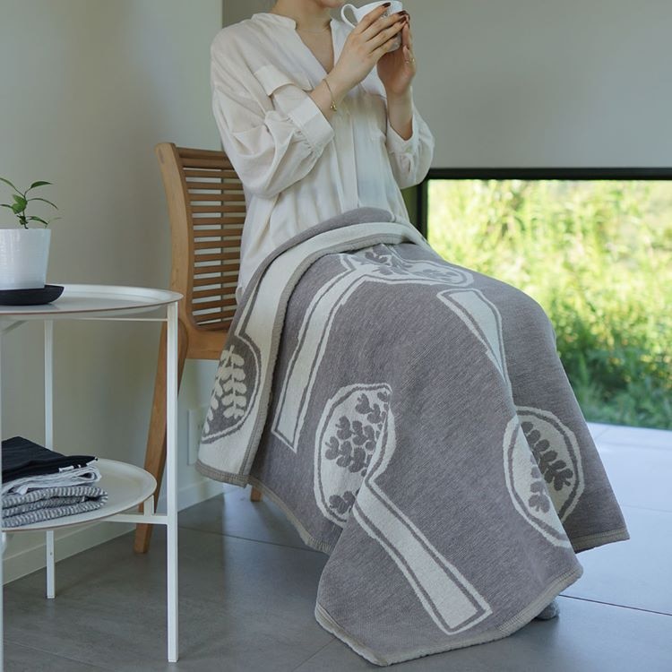 クリッパン シュニールコットン ハーフブランケット(フォレストスプーン 　グレージュ/ブルー)