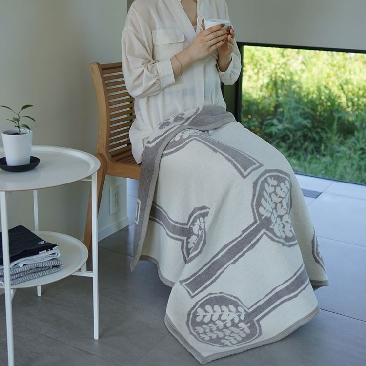 クリッパン シュニールコットン ハーフブランケット(フォレストスプーン 　グレージュ/ブルー)