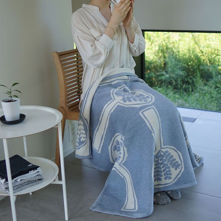 クリッパン シュニールコットン ハーフブランケット(フォレストスプーン 　グレージュ/ブルー)