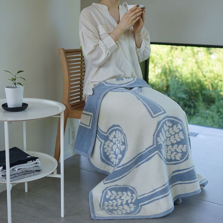 クリッパン シュニールコットン ハーフブランケット(フォレストスプーン 　グレージュ/ブルー)