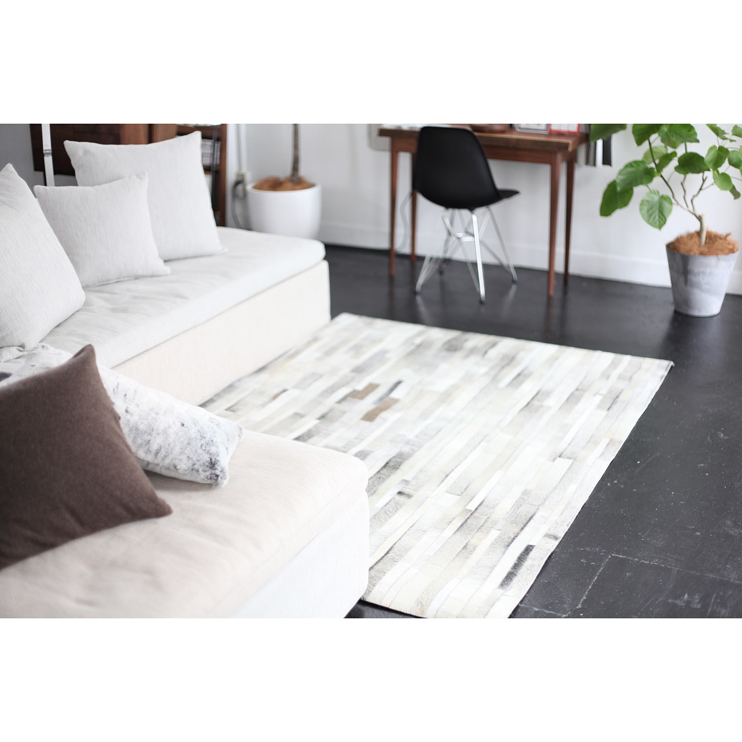 パッチワーク ラグ(ストライプ/グレー)