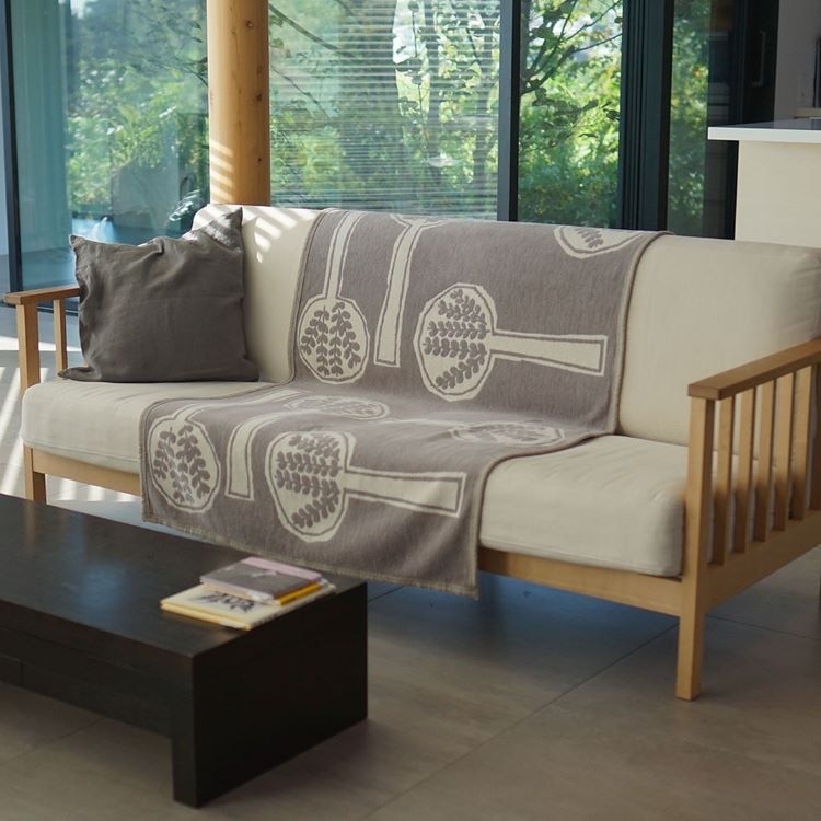 クリッパン シュニールコットン ハーフブランケット(フォレストスプーン 　グレージュ/ブルー)