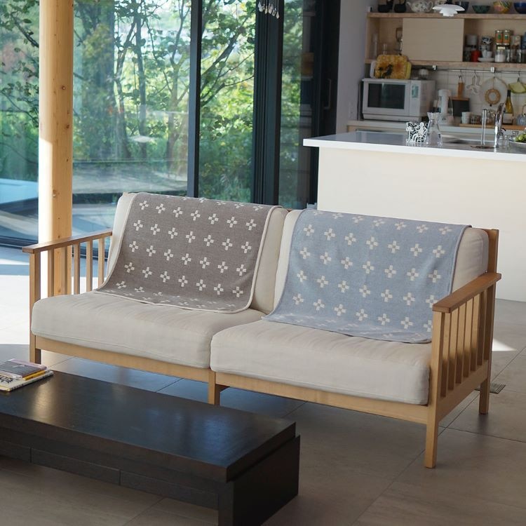 クリッパン シュニールコットン ミニブランケット(シャーンスンド　エクリュ/ライトブルー)