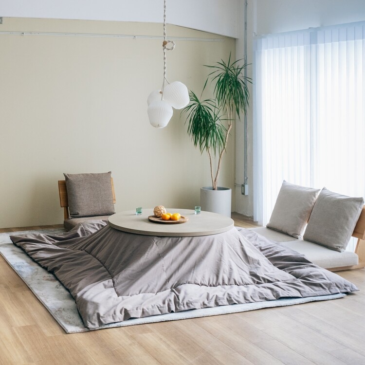 【Quick Delivery対象商品】ノンベ ラウンドこたつテーブル モルタル天板(直径90cm / ベージュ)