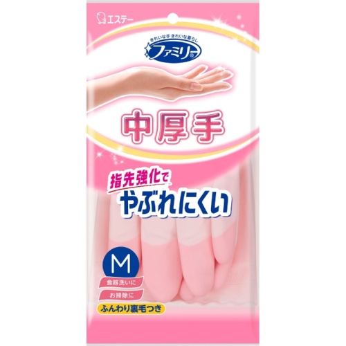ファミリー ビニール中厚手 指先強化 Ｍ ピンク