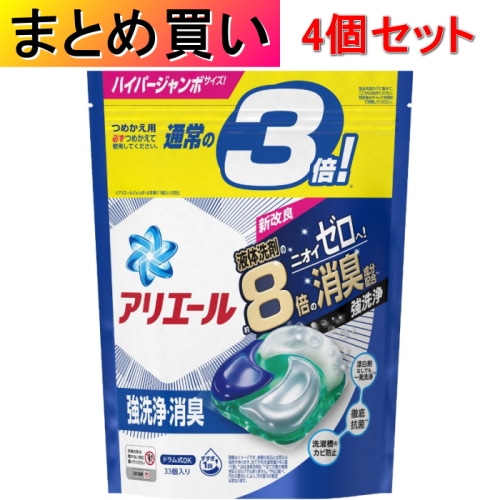 [まとめ買い]【4個セット】アリエールジェルボール4D つめかえ ハイパージャンボ 33個