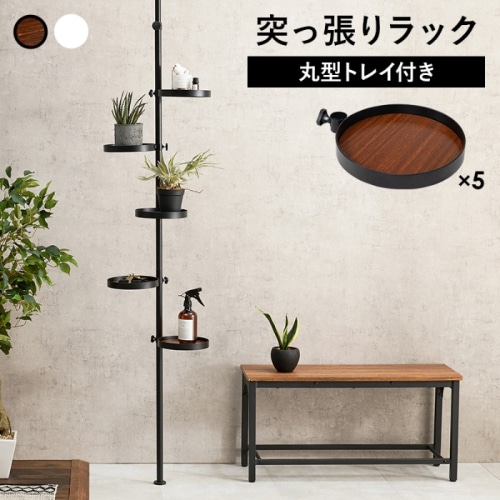[直送5]好きな場所で好きな高さに！突っ張り棒＆パーツ 6点セット(丸型トレイ)ポールラック KTR-3116-BB ブラウン×ブラック