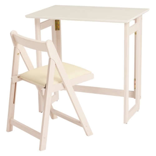 [直送5]収納持ち運びに便利なデスク＆チェアセット。折畳み式 コンパクト収納 デスクワーク向け アジャスター付デスク VCT-7699WS ホワイトウォッシュ