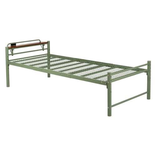 [直送5]新生活のスタートに！ 敷布団対応 四段階の高さ調節 大容量収納スペース 耐荷重120kg 取り外せるコンセント付き宮棚 おしゃれなロングベッド シングルサイズKH-3961S-GRオリーブグリーン