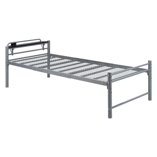 [直送5]新生活のスタートに！ 敷布団対応 四段階の高さ調節 大容量収納スペース 耐荷重120kg 取り外せるコンセント付き宮棚 おしゃれなロングベッド シングルサイズKH-3961S-GYスカイグレー