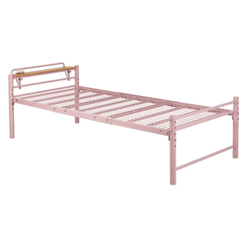 [直送5]新生活のスタートに！ 敷布団対応 四段階の高さ調節 大容量収納スペース 耐荷重120kg 取り外せるコンセント付き宮棚 おしゃれなロングベッド シングルサイズKH-3961S-PIスモーキーピンク