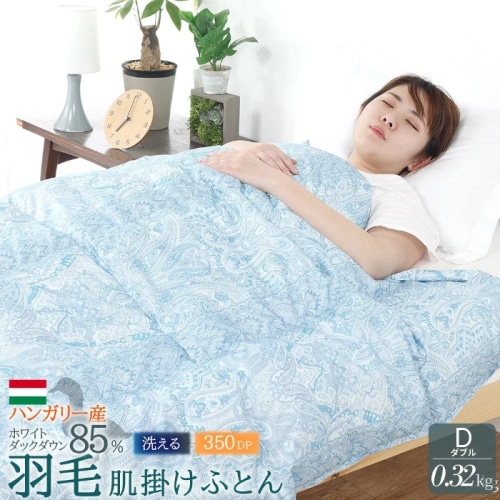 [直送5]丸八真綿　ハンガリー産ホワイトダックダウン85％使用　羽毛肌掛け布団　夏用 洗える 　ダブル 635197BO ブルー