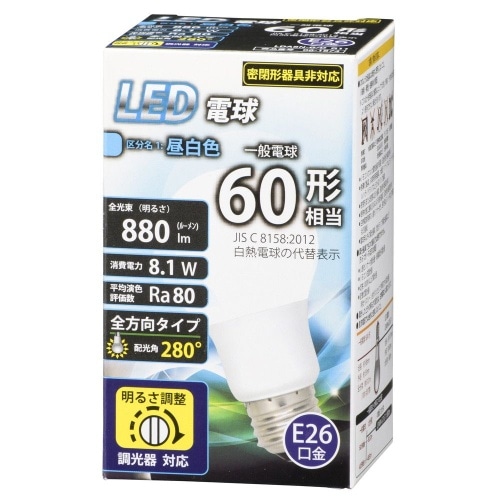 LED電球60形相当全方向調光器対応昼白色 LDA8N-G/D G11 ホワイト