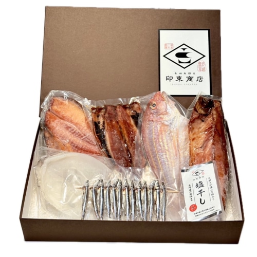 [冷凍][直送商品]干物セット(印束商店) きびなご・糸より鯛・アオリイカ・いわし・さば・マトウダイ 【綿半お中元】 【6/19～8/10順次お届け】