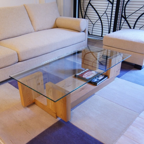 カラメッラ リビングテーブル(クリアガラス × オーク：長方形)